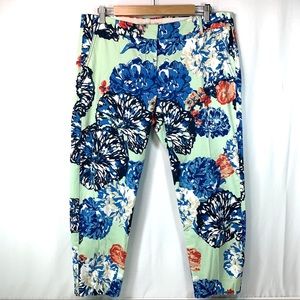 J. Crew blue and mint green floral crop pants